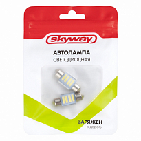 Автолампа диод T11(C5W) 12V 4 SMD диода 1-конт 31мм обманка Белая SKYWAY Салон, номер min 2шт